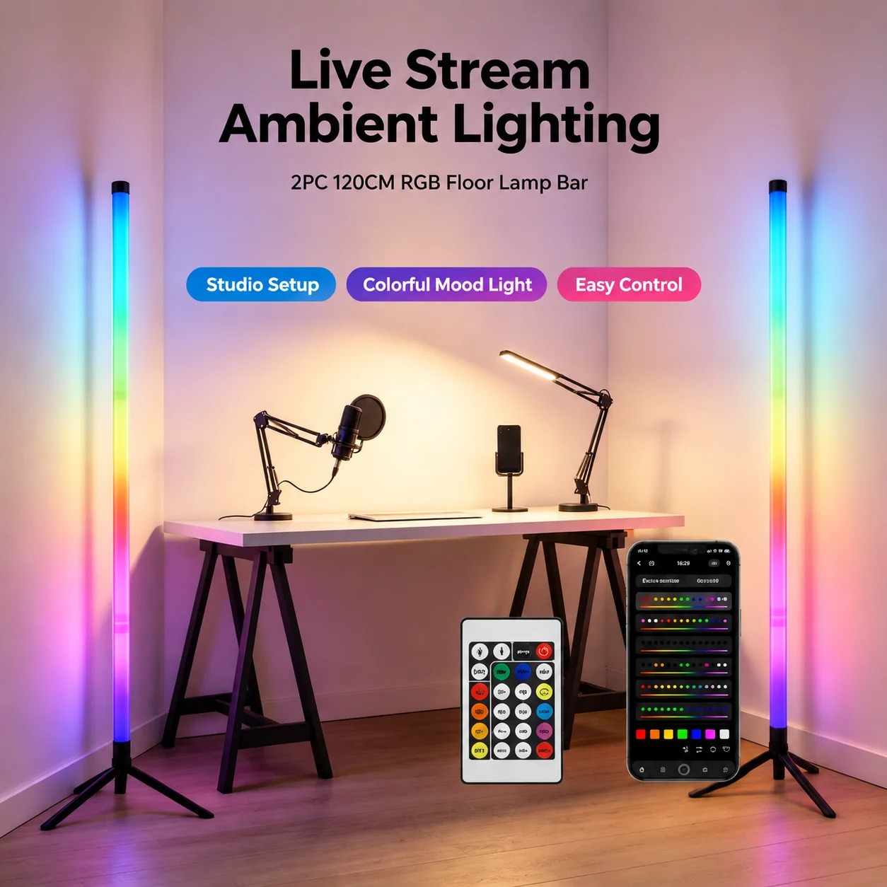 2PCS Lampu Lantai RGB 120CM, L - Photography Lighting Game ulasan dan harga