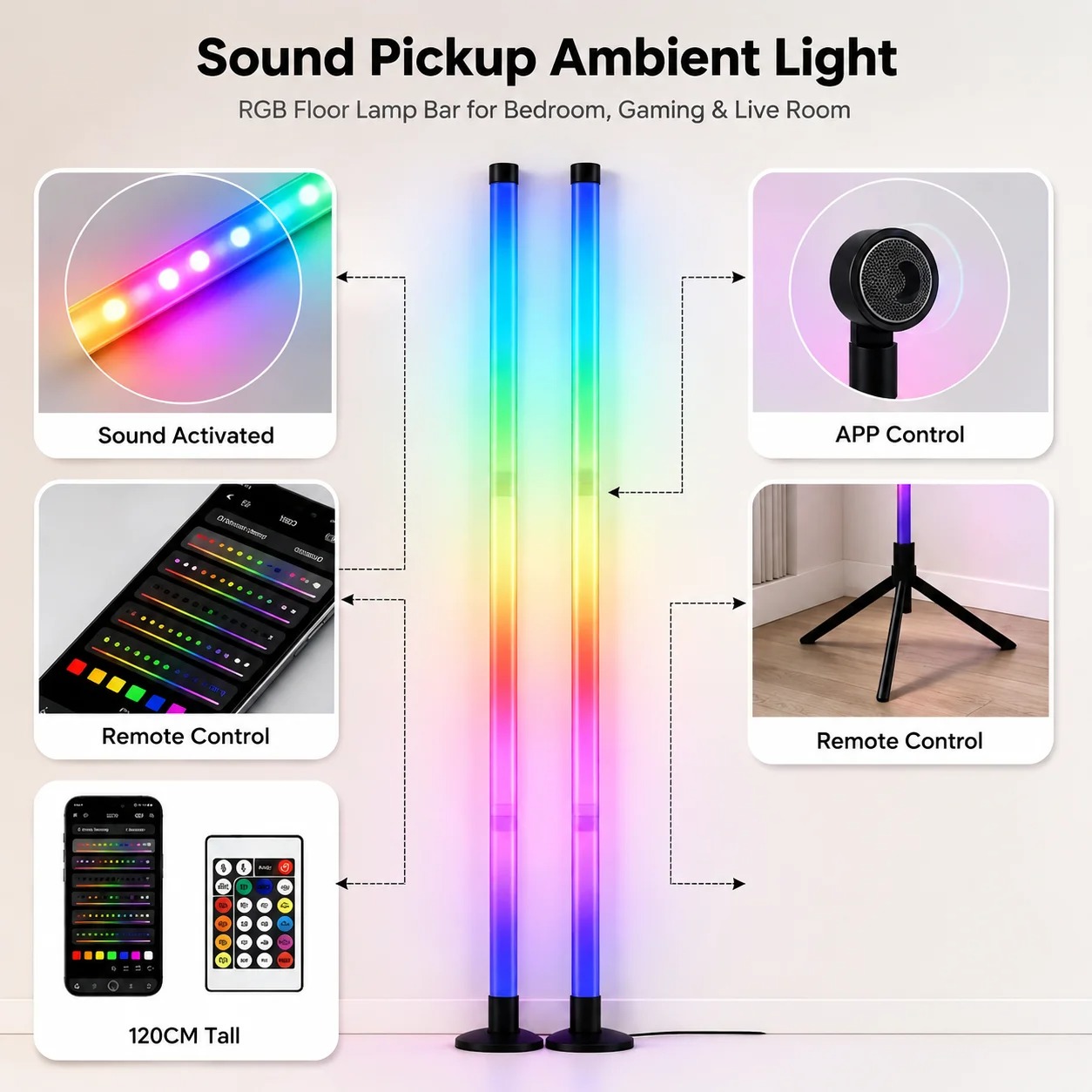 2PCS Lampu Lantai RGB 120CM, L - Photography Lighting Game ulasan dan harga